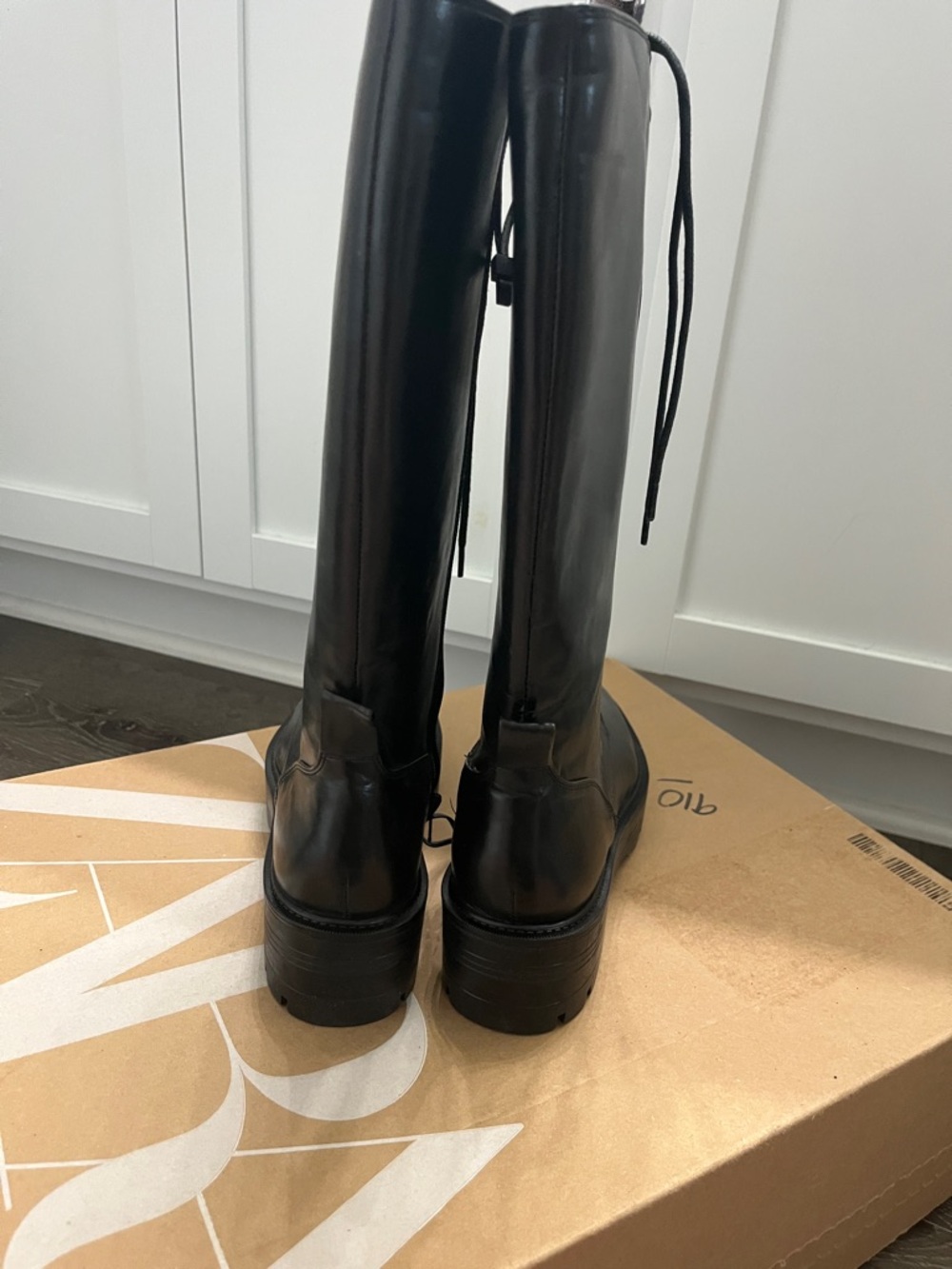 Zara Black Lace-Up Tall Combat Boots - Picture 10 of 12